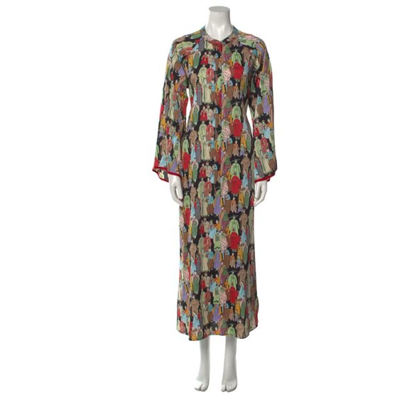 DRESS Floral Print Long Dress Size: M Human Printed like an arts in Paris - Picture 4 of 8